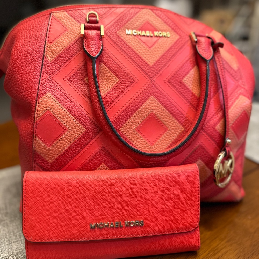 Michael Kors Red and Orange Shoulder Bag